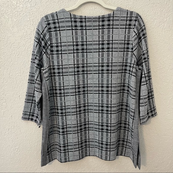 J Jill women’s grey plaid 3/4 sleeve tunic top, Medium - Picture 2 of 8